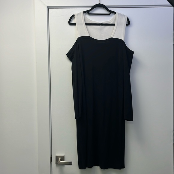 Calvin Klein Women’s Cold Shoulder Sheath long sleeve Sweater Dress BL/white 1X - Picture 1 of 10